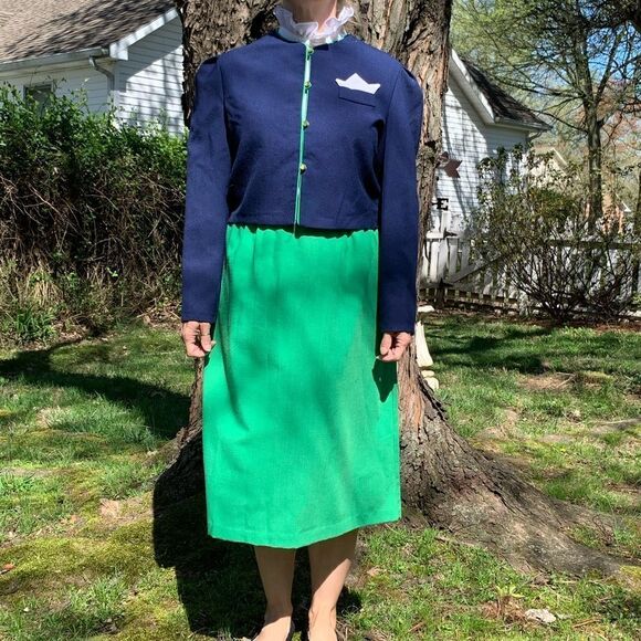 Vtg 70s/80s 2 pc blue &  green outfit - Picture 1 of 8